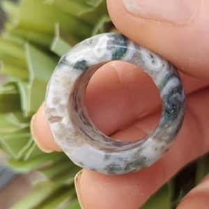 New Carved Faceted Natural Moss Agate Ring.